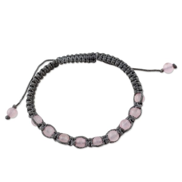 Rose Quartz Adjustable Beaded Bracelet For Sale