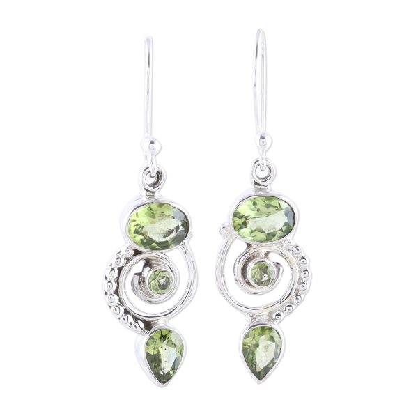 Meadow Labyrinth Peridot and Sterling Silver Spiral Dangle Earrings Fashion