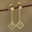 Square Dazzle 22k Gold Plated Chalcedony Dangle Earrings from India For Discount