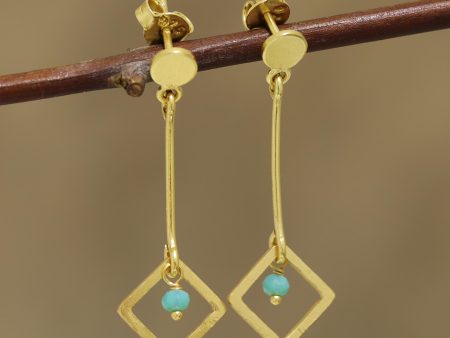 Square Dazzle 22k Gold Plated Chalcedony Dangle Earrings from India For Discount