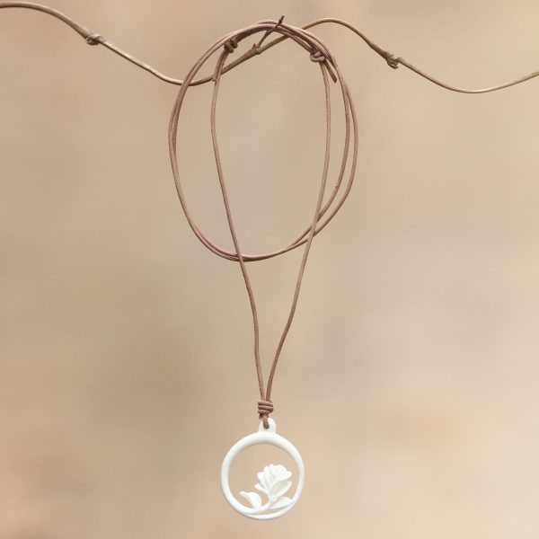 White Rose Bone Pendant Necklace Online Sale