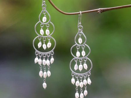 Moonlit Orbs Silver Pearl Chandelier Earrings Online Hot Sale