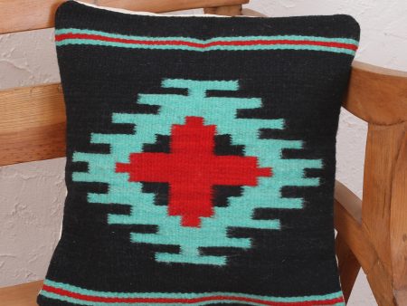 NOVICA  Blue and Red Geometric Wool Throw Pillow Cover,  Red Oaxaca Star  Sale