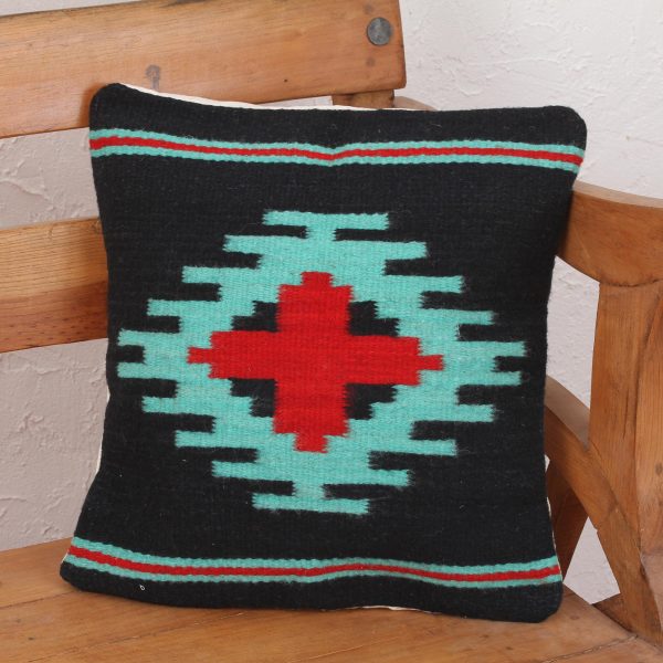 NOVICA  Blue and Red Geometric Wool Throw Pillow Cover,  Red Oaxaca Star  Sale