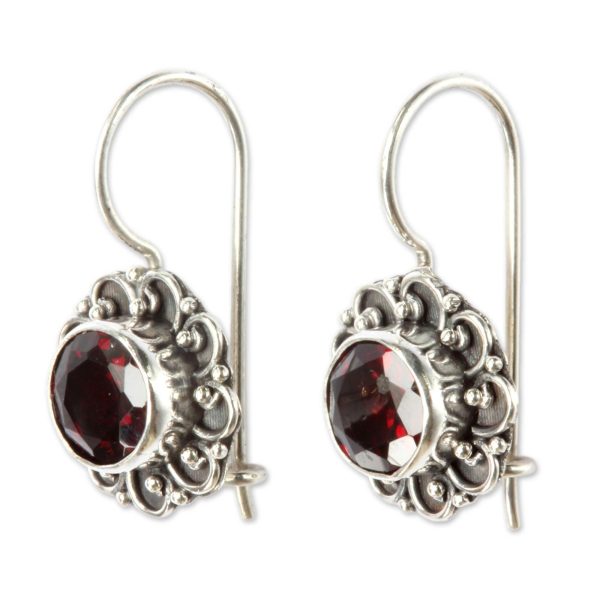 Singaraja Sunflower Silver Burgundy Flower Drop Earrings Online