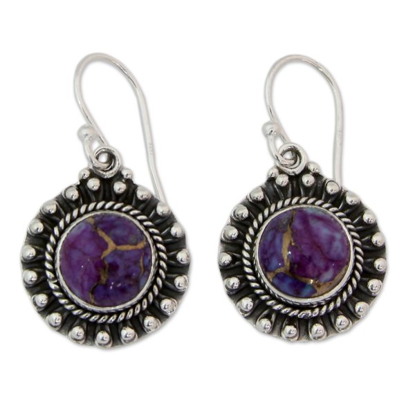 Purple Fire Turquoise & Silver Dangle Earrings Sale