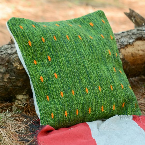 Green Hand Woven Wool Throw Pillow Cover,  Dotted Passion In Green  Discount