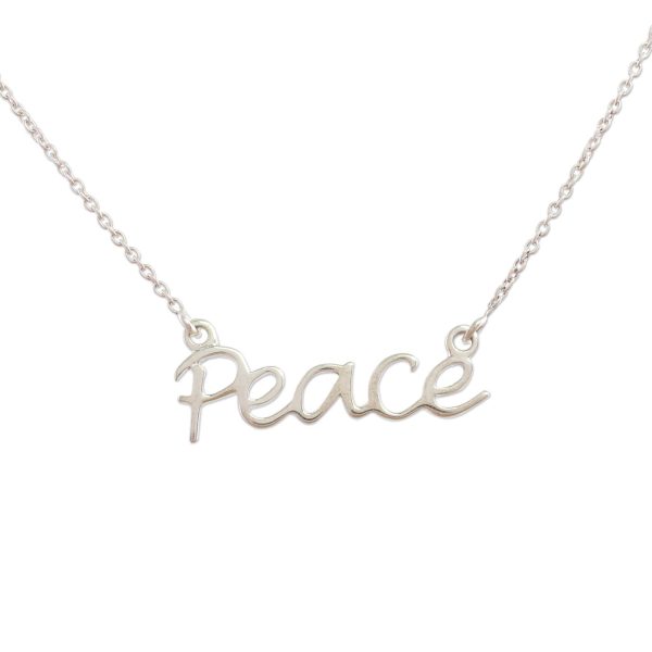 Peace Mantra Silver Pendant Necklace For Sale