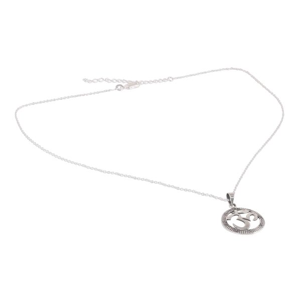 Meditative Medallion Sterling Silver Om Pendant Necklace from India Sale