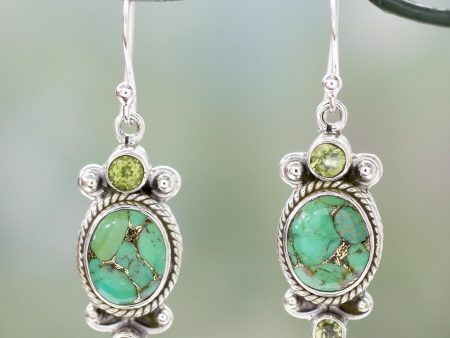 Resplendent in Green Turquoise & Silver Earrings For Cheap