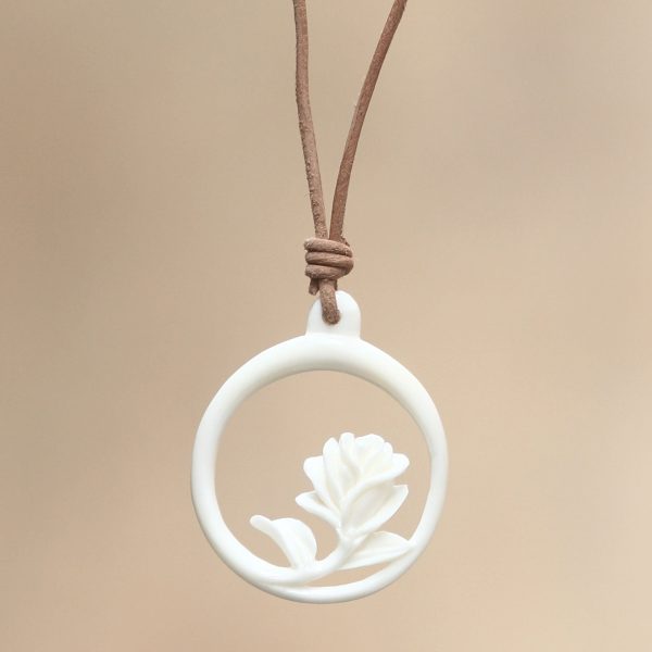 White Rose Bone Pendant Necklace Online Sale