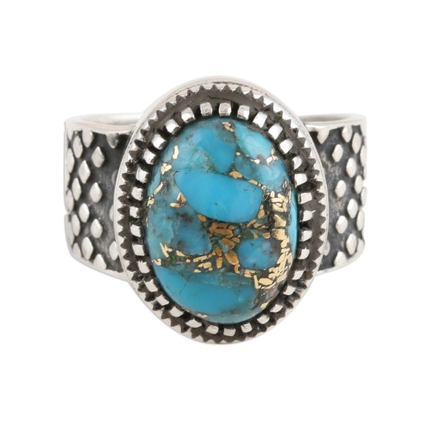 Majestic Allure Composite Turquoise and Sterling Silver Men s Ring For Cheap