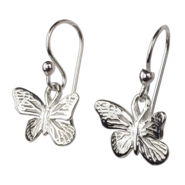 Monarch Butterfly Silver Dangle Earrings For Sale