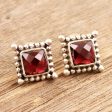 Picture Perfect in Red Checkerboard Faceted Garnet Sterling Silver Stud Earrings Online Hot Sale