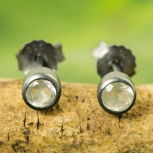 Snow Glow Moonstone Silver Stud Earrings For Cheap