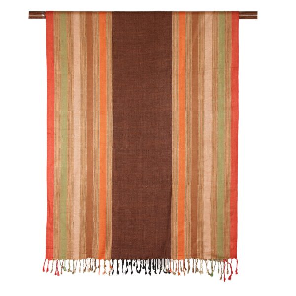 Multicolored Fusion Multicolored Striped Viscose Shawl from India Hot on Sale