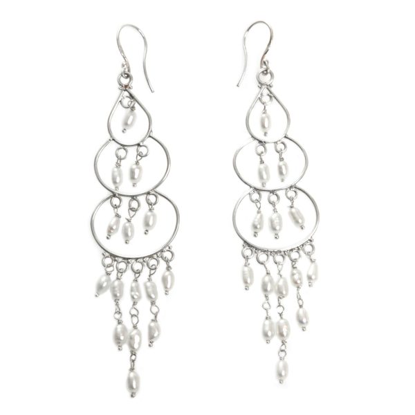 Moonlit Orbs Silver Pearl Chandelier Earrings Online Hot Sale