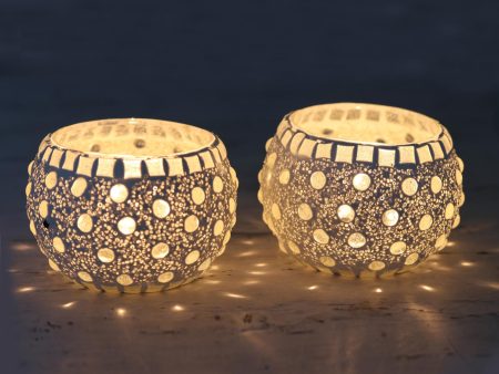 Starlit Night Handmade Tealight Candleholders with Glass Mosaic (Pair) For Cheap