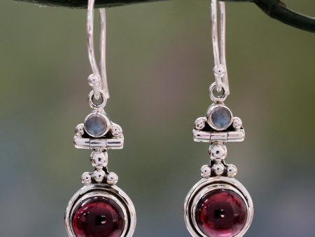 Misty Moon Garnet Silver Dangle Earrings Cheap