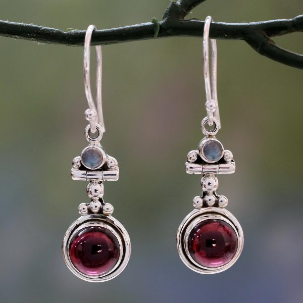 Misty Moon Garnet Silver Dangle Earrings Cheap