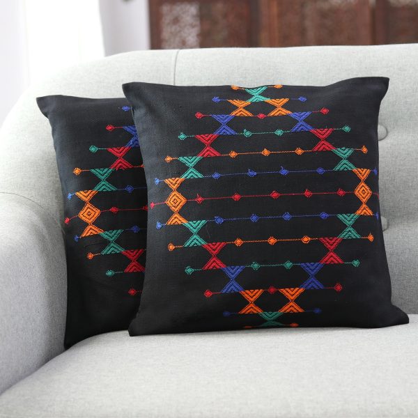 Multicolor Cotton Throw Pillow Cover,  Festival Galaxy  (Pair) on Sale