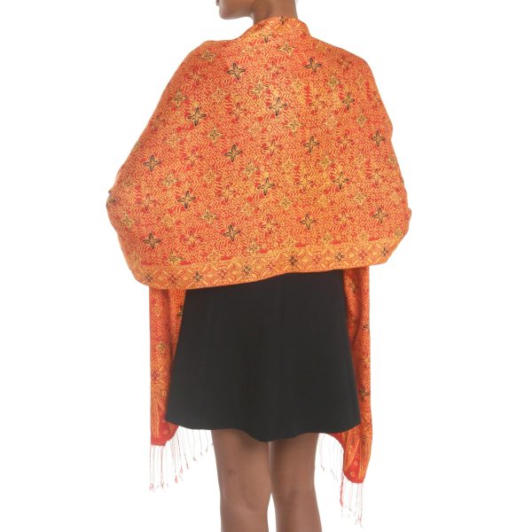 Serene Garden Red & Yellow Silk Shawl Discount