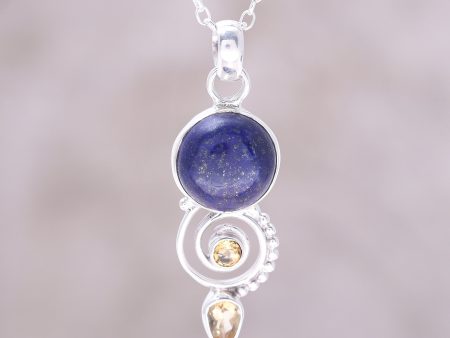 Majestic Spiral Citrine and Lapis Lazuli Spiral Necklace from India Online