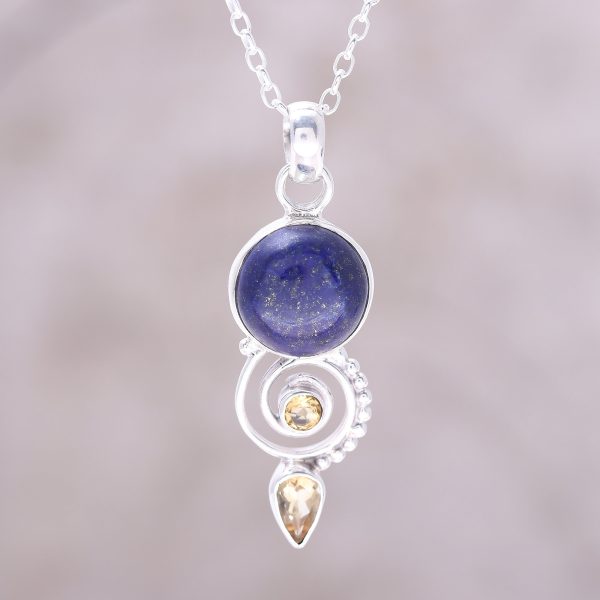 Majestic Spiral Citrine and Lapis Lazuli Spiral Necklace from India Online