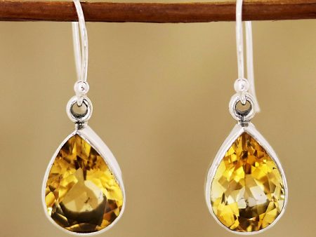 Yellow Glimmer 9-Carat Teardrop Citrine Dangle Earrings from India Sale