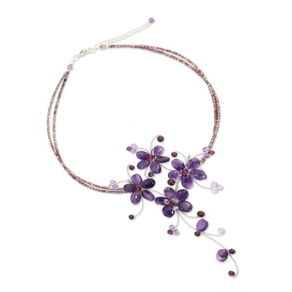 Refinement Amethyst Silver Beaded Necklace Discount