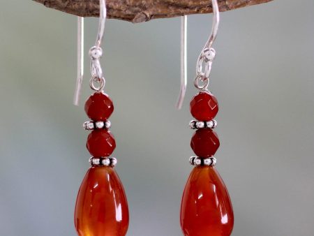 Sterling Silver & Carnelian Beaded Earrings For Discount