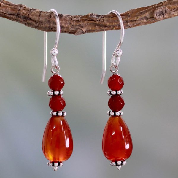 Sterling Silver & Carnelian Beaded Earrings For Discount